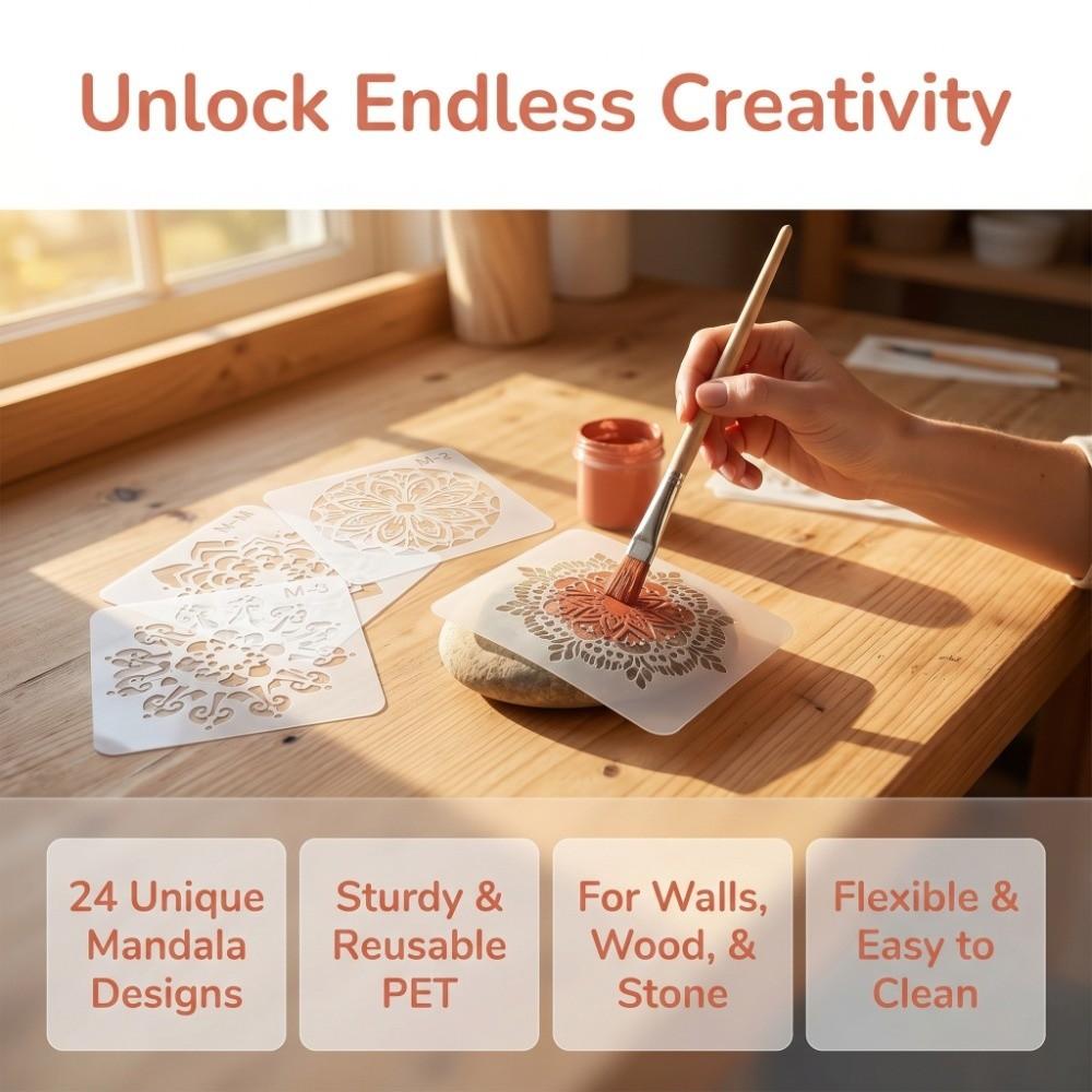 24PCS clear carved patterns stone painting templates  daily pattern drafting creation