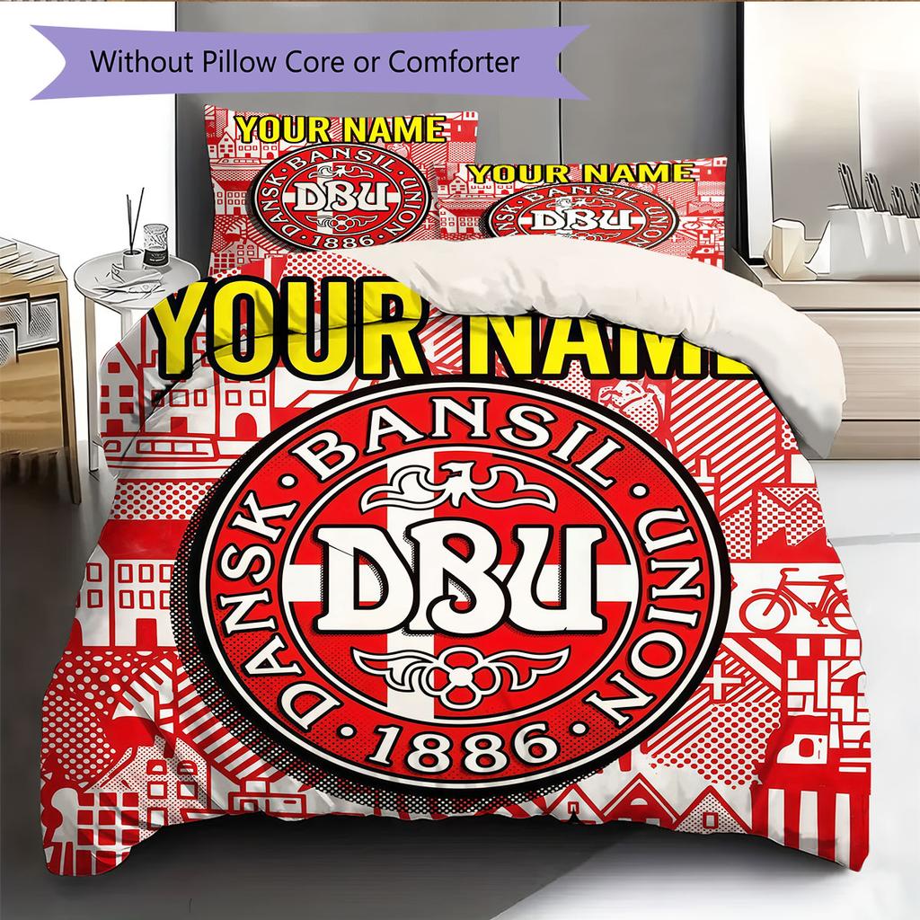 Custom Name,Denmark National Football Team Pattern Bedding Home Decoration Birthday Gift ( 1 duvet cover + 2 pillowcase, without core),fan merchandise