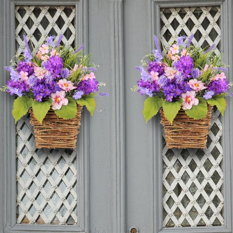 Elegant Basket with Beautiful Blooms Artificial Flowers Wreath Handmade Artfully Floral for Home and Office Enhancement