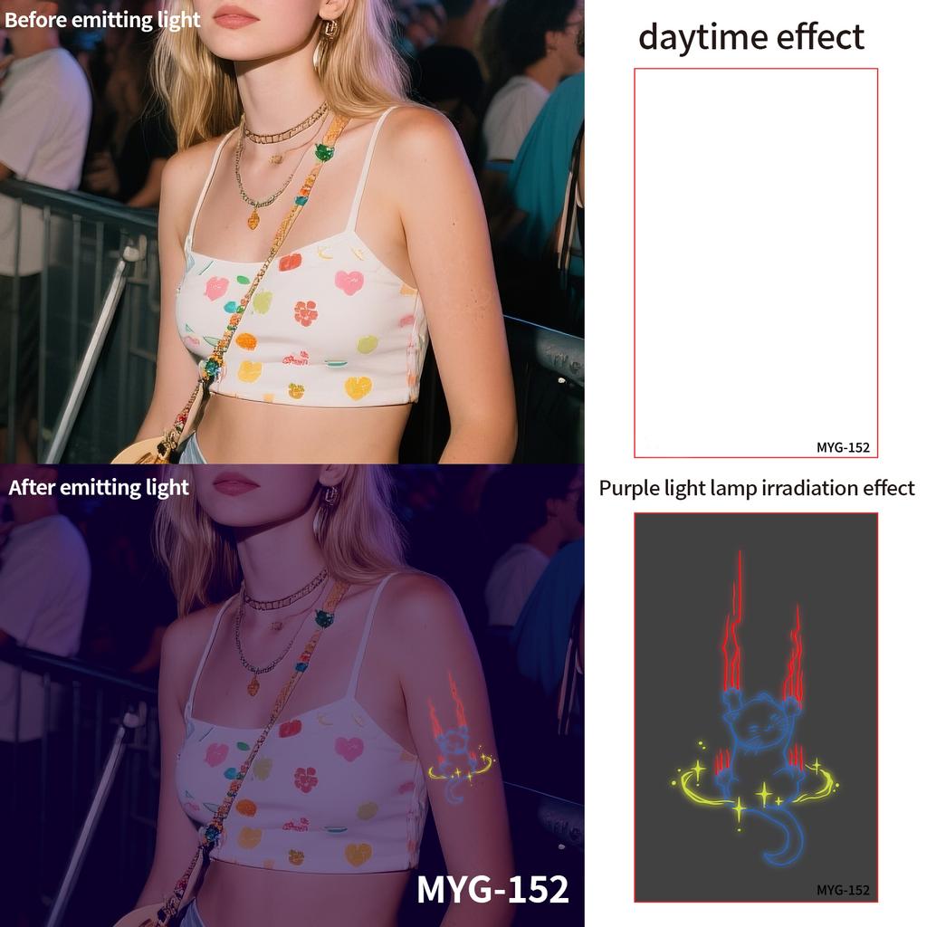 UV Reactive Water Transfer Temporary Tattoos Glow-in-the-Dark for Night Parties Sexy Style for Face Body Application Paper