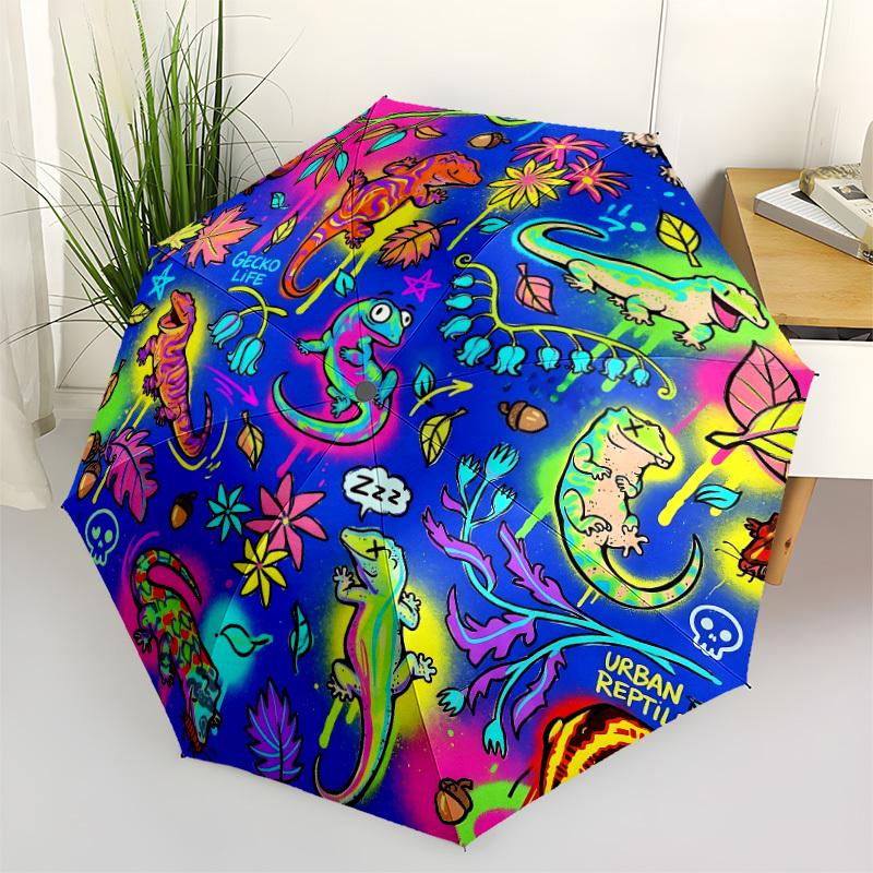 

1pc Gecko Pattern Umbrella Portable Folding Umbrella Durable Iron Frame, Suitable for All Seasons Home Travel Outdoor yy260319098