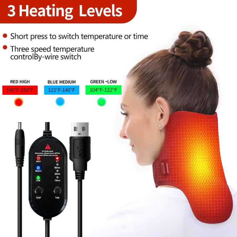 USB Heated Neck Support Portable Cervical Pain Relief Stable Pressure Relief for Home Office Driving
