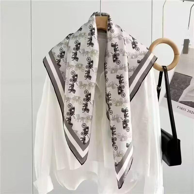 Spring and Autumn Versatile Shawl Simulation Silk Light Luxury High-end Printing Simple 91 * 91CM Silk Scarf Women's Square Scarf Fashion