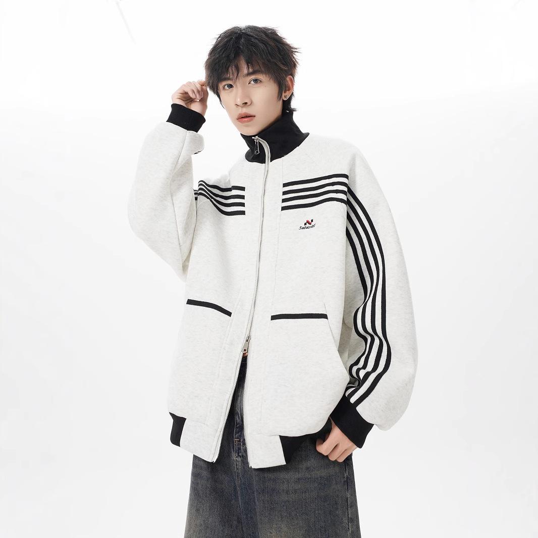 Винтажный спортивный кардиган с контрастной вставкой, куртка, свитер со стойкой XXL светло-серый