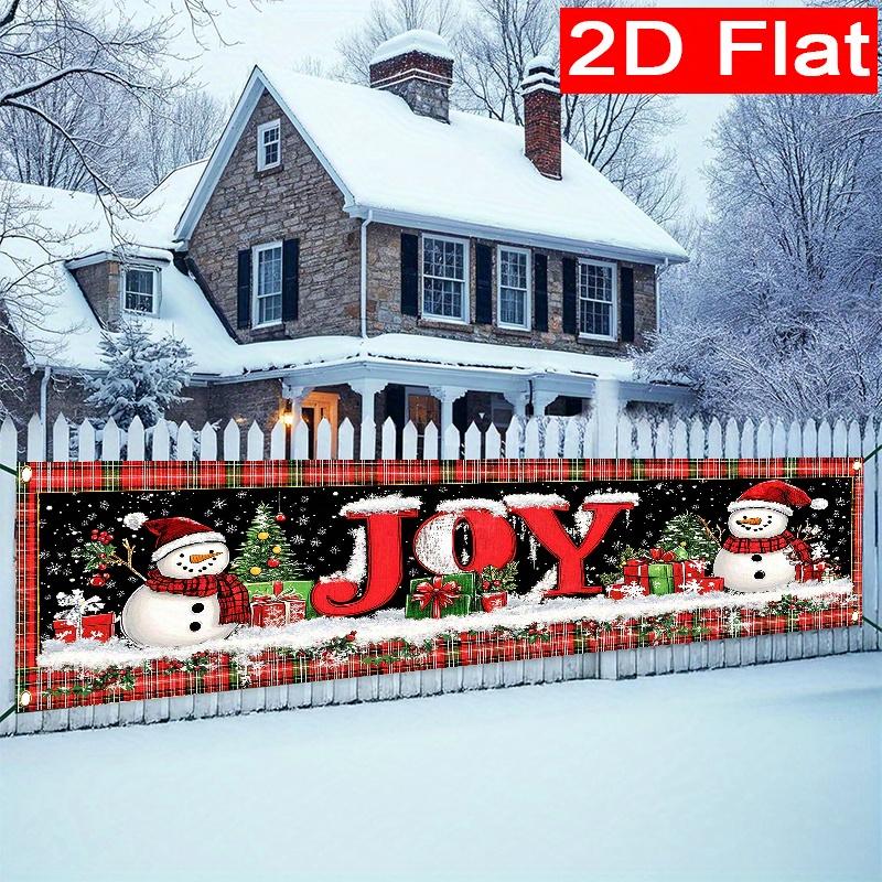 Red Festive Snowman & Candy Cane Christmas Outdoor Fence Banner, Garden Yard Holiday Decor