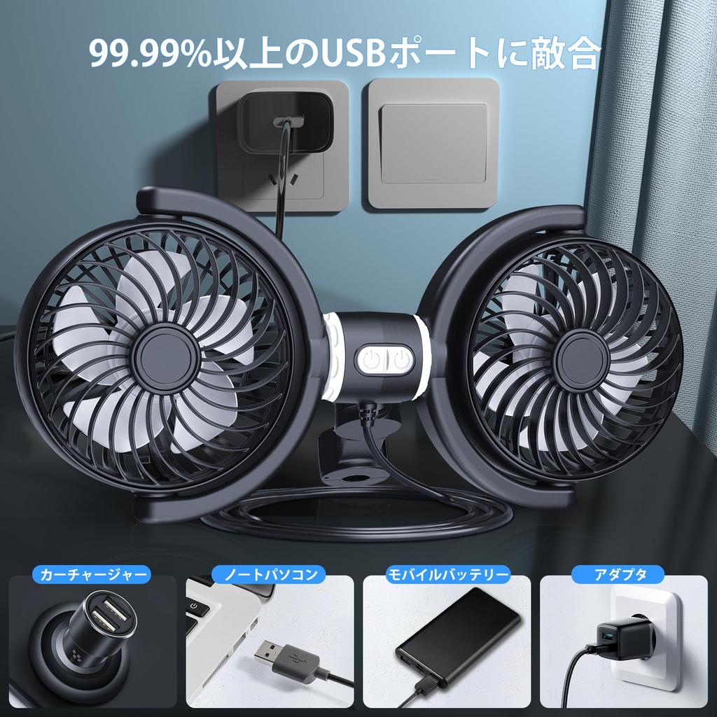 OFFEREE Car Car Seat Airflow Angle Independent Strong Car Perfect for Sleeping in the Heatstroke Headrest Easy Long USB Powered Fan, USB-Powered,