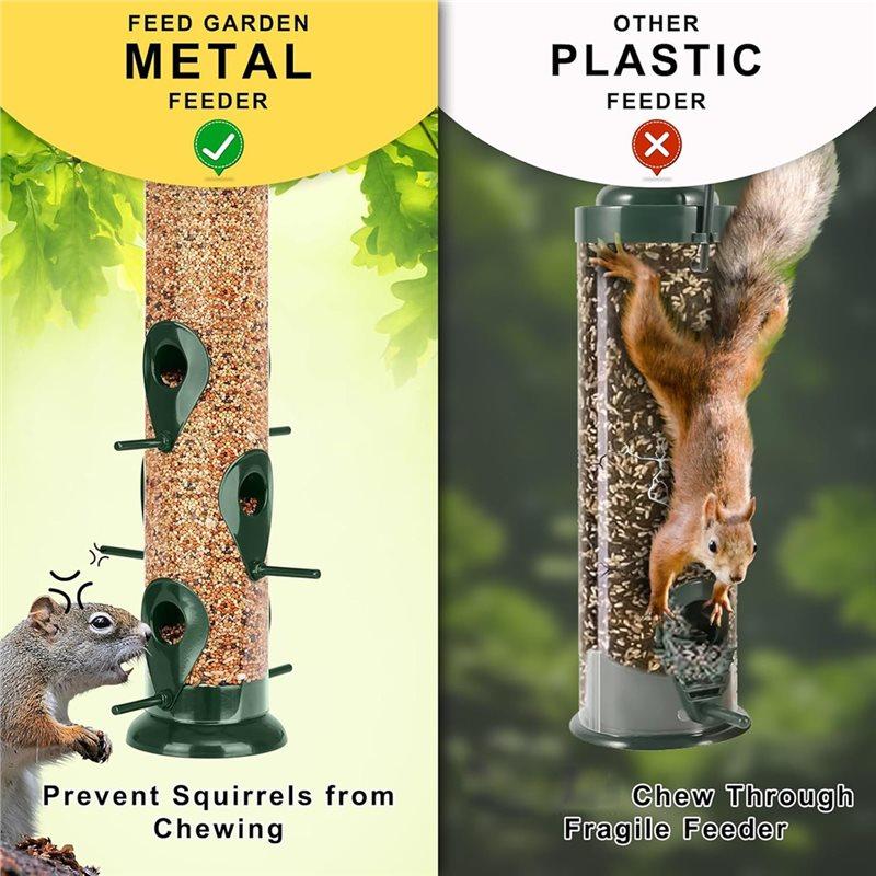ABXF-Metal Bird Feeder 6 Port Tube Feeder For Outdoors Heavy Duty Squirrel Proof With Metal Lid Easy Fill & Clean