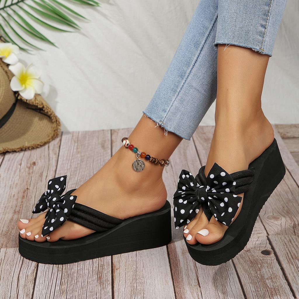 Women Slippers Summer Beach Bowknot Wedges Slippers Ladies Fashion Slides Women Soft Platform Shoes Female High Heel Sandals