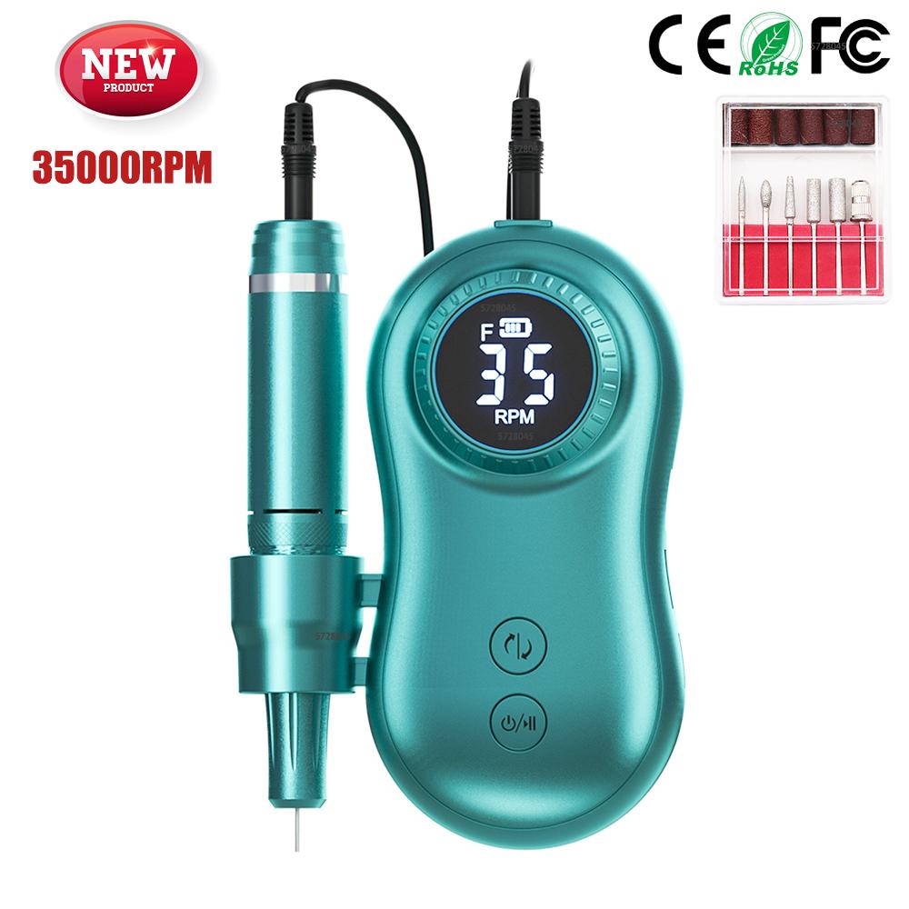 35000RPM Nail Machine Manicure Machine Electric Nail Drill Machine Electric Nail File LED Display Rechargable For All Gel