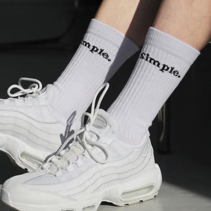 White lettering sports socks keep it simple.