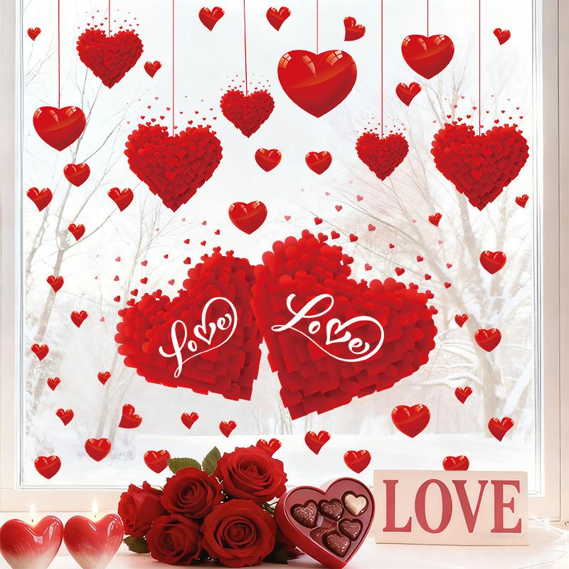 Heart Shaped Wall Window Stickers Valentine'S Day Festive Party Atmosphere Decorations For Home Party Shop Restaurant