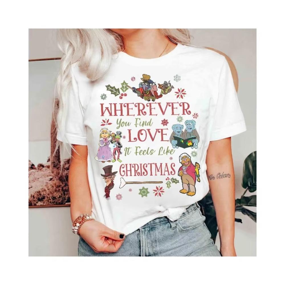 Retro Doll Christmas Carol Group Shirt Four Seasons Neutral Cotton Casual Fashion Tshirt Shirts for Women Comfortable
