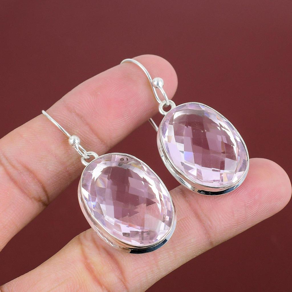 Fasetterat Rosa Kunzit Örhänge Äkta Ädelstensörhänge Eleganta Smycken 925 Sterlingsilver Örhänge Handgjorda Smycken Hängande Örhänge Bröllopspresent