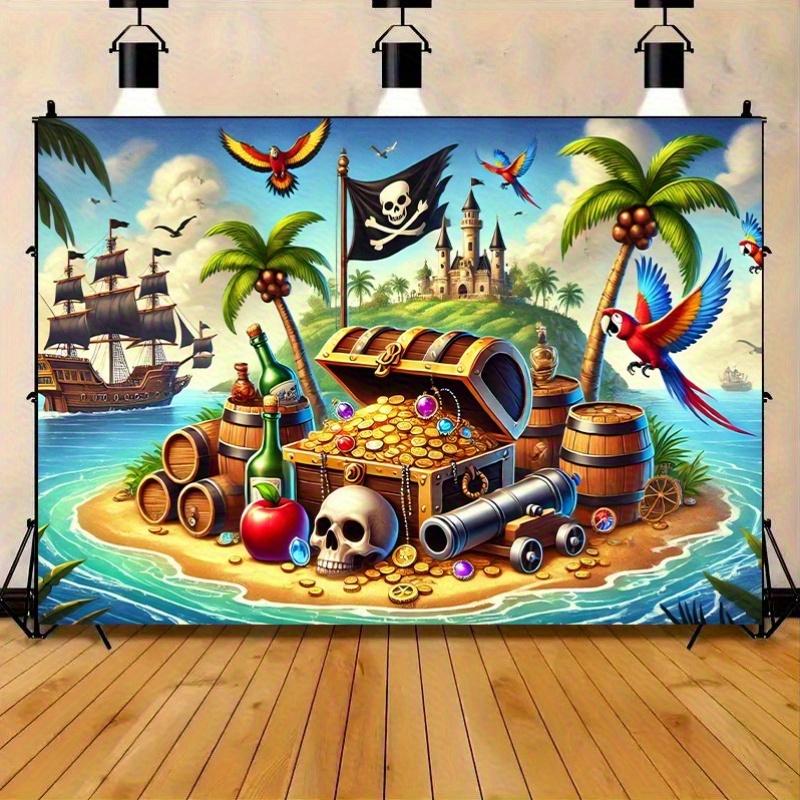 1 Piece of Background Cloth a Fantasy Scene of a Pirate Ship and Precious Metals and Treasures