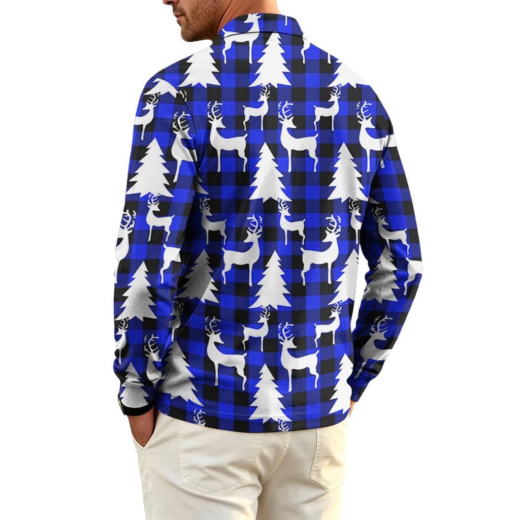 Men's Golf Shirt Long Sleeve Casual Christmas Print Quick-Dry Mesh Top