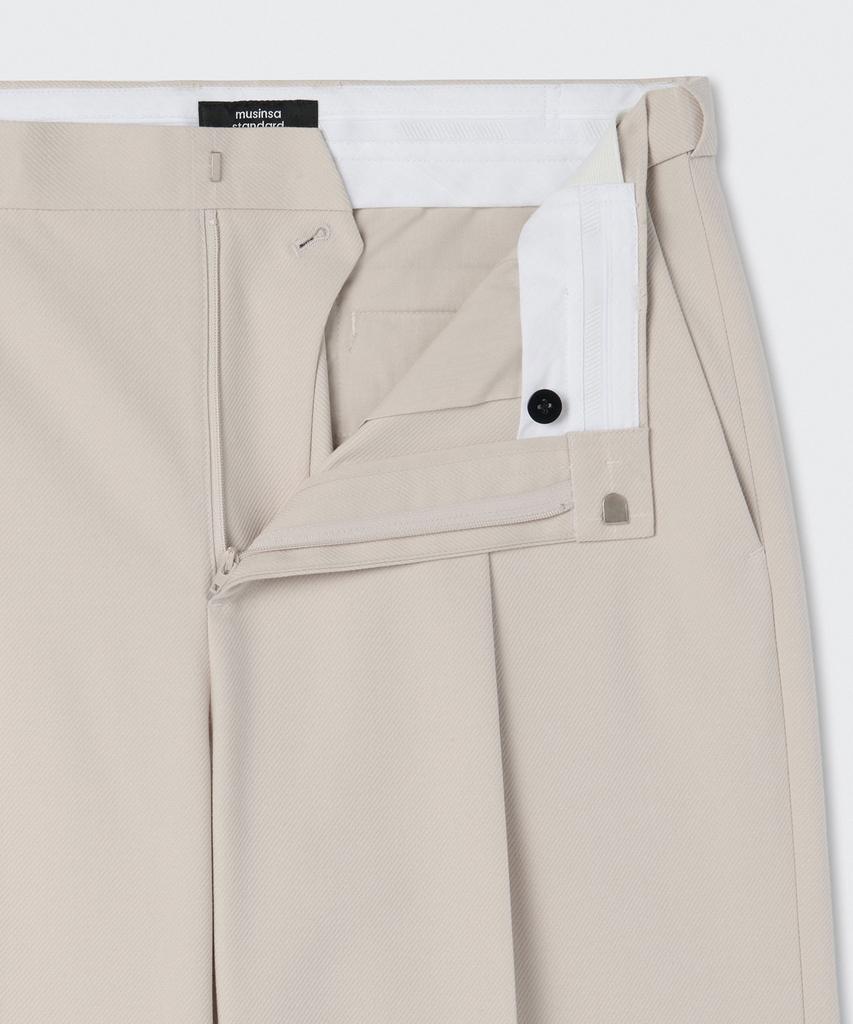 Musinsa Standard Whipcord One-Pleat Wide Hidden Banding Slacks [Cream]