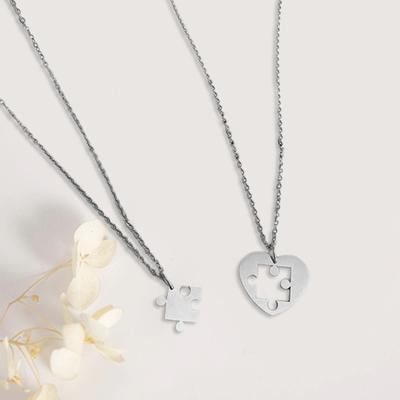 1 Pair Necklaces Matching Gift Wide Use Elegant Love Puzzle Couples Jigsaw for Club