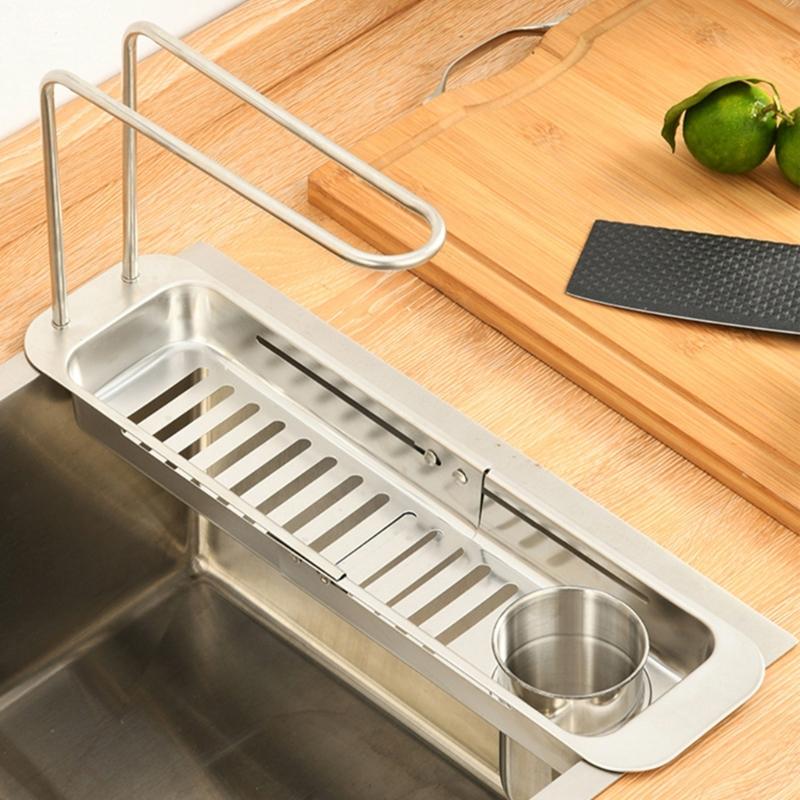 Multifunctional Over The Sink Storage Rack Stainless Steel Adjustable Shelf for Mess Release Kitchen Space