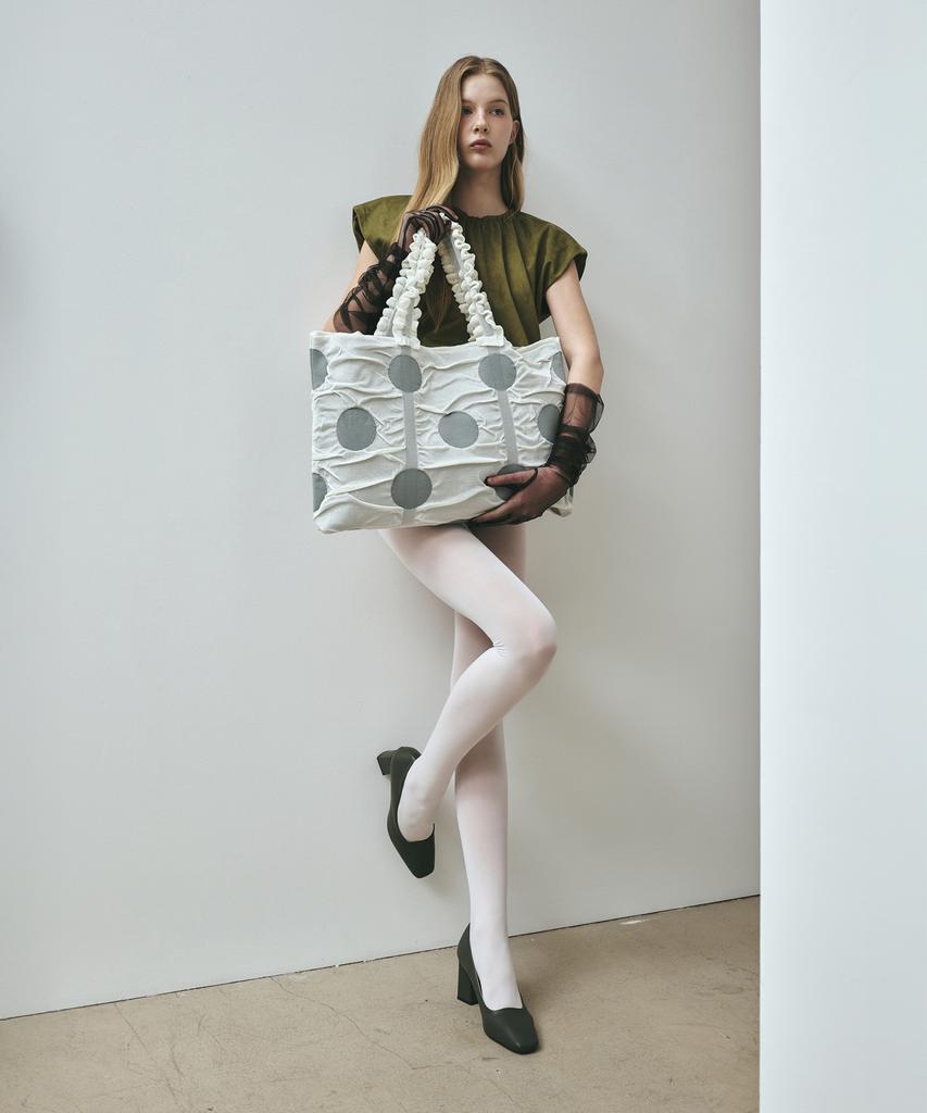 Pleatsmama Polka Dot Shopper Bag Ivory