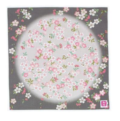 Yamamoto Jin Shoten Yuzen Embroidered Dreaming Cherry C Black Elegant Japanese Made In Japan Handkerchief, Blossom, [1397-C], Pattern,