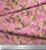 Soimoi Japan Crepe Satin Fabric Leaves & Floral Artistic Decor Fabric Printed Metre 42 Inch
