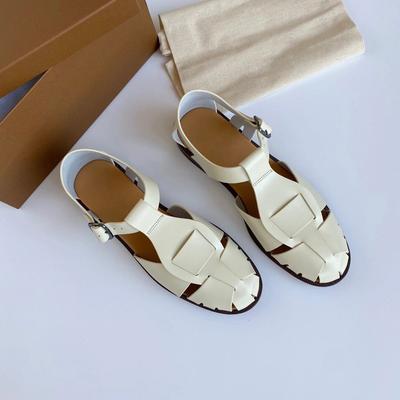 Schafsleder-Version~ Koreanisches Leder gewebte flachsohlige Römersandalen Damen Sommer neu Taschenkopf Fersenriemen Damen coole Hausschuhe