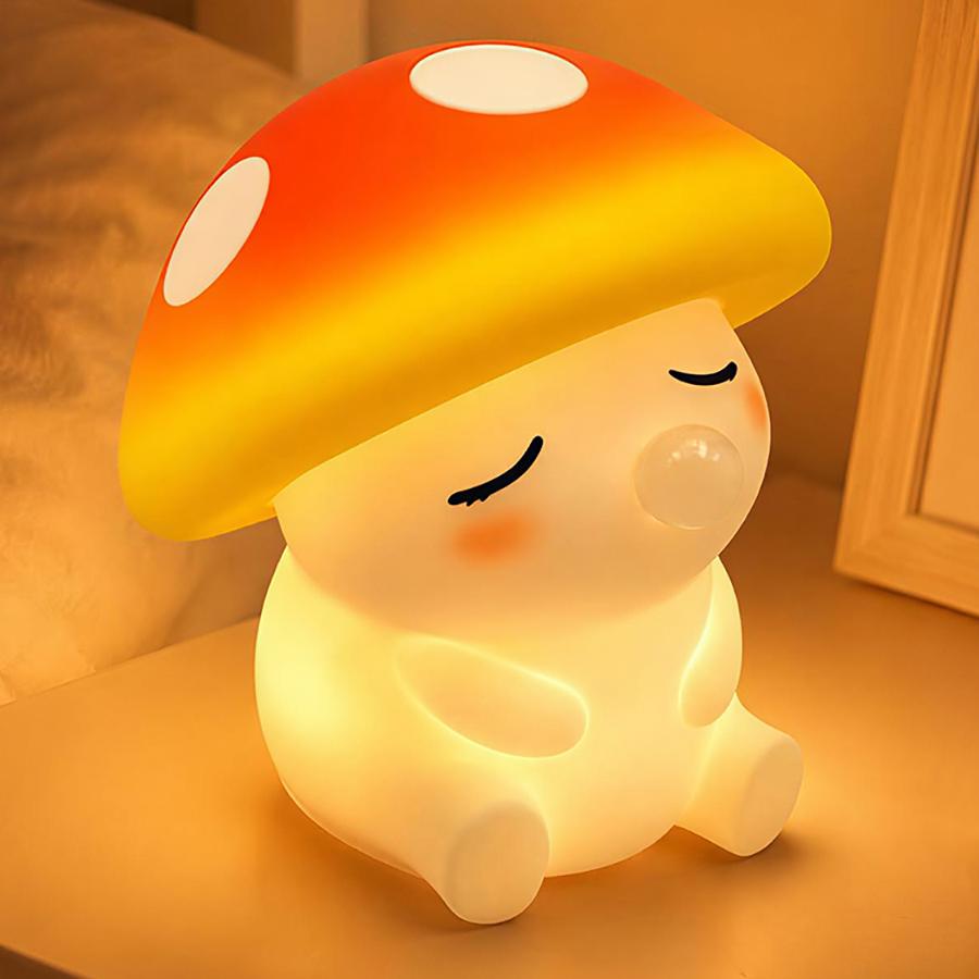 Squishy Mushroom Night Light With RGB Color 2 Brightness Adjustable Nursery Nightlight Rechargeable Silicone Touch Bedside Lamp