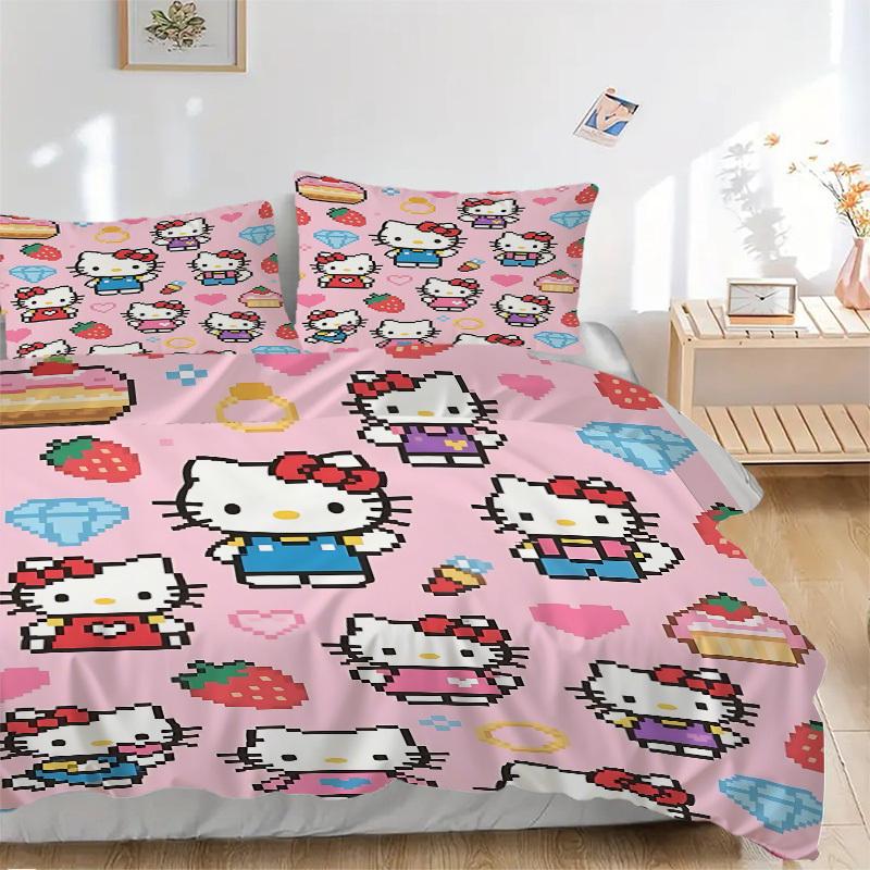 

3pcs Hello Kitty Bedding Set. Soft and Comfortable with No Core Included (1x Duvet Cover + 2x Pillow Covers) yy251031100 135x200cm