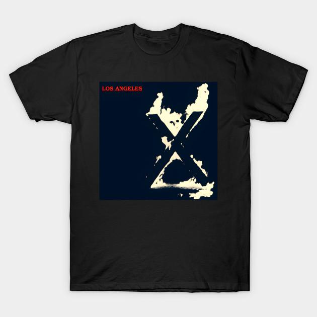 

Men Black Print T-shirt X Band Album Los Angeles No-Cut Transfer Paper Print Cotton Tshirt XL