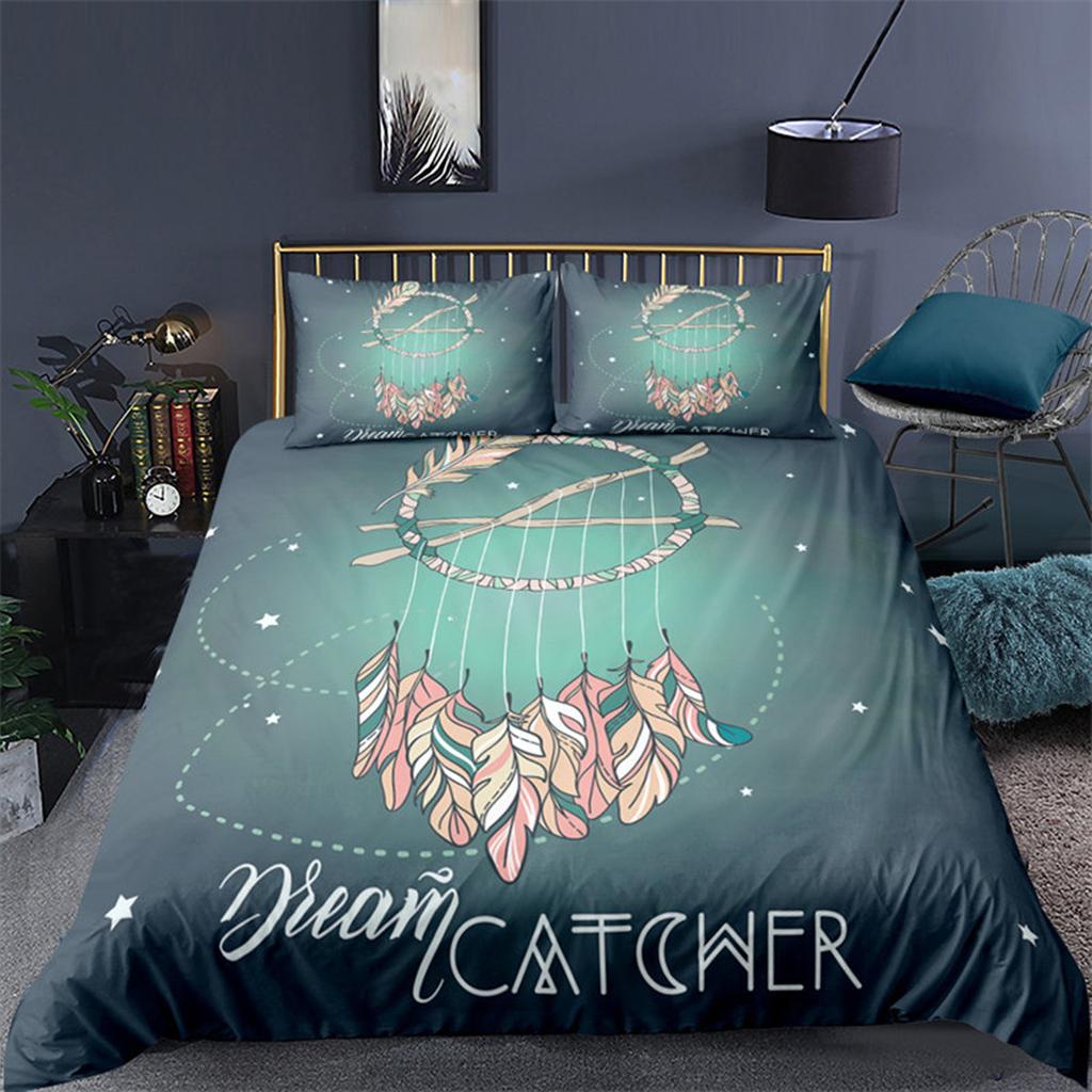 Dreamcatcher Bohemian Mandala Sun Moon and Feather Print Duvet Cover Microfiber Bedroom Decorations for Women Gifts Queen King
