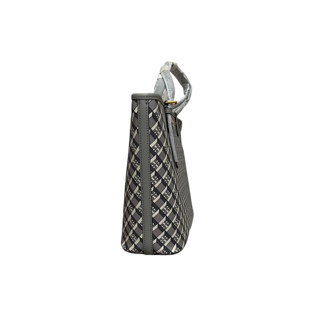 Tory Burch Minimalist Fashion Commuter Graphic Print Metal Logo Tote Bag Women Tote Bags Gray 143703-061