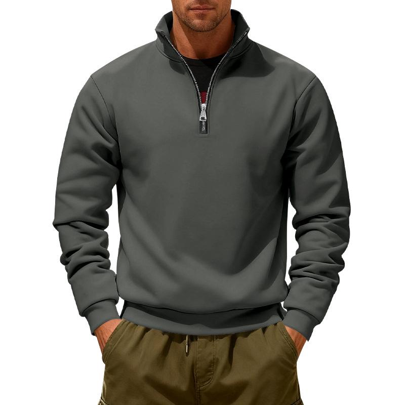 Mens Winter Warm Fleece Loose Half Zip Stand Collar Pullover Sports Sweatshirt