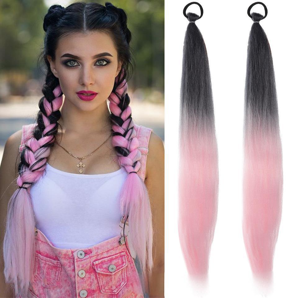 Colorful Elastic Hair Ties Braid Ponytail Hair Extensions for Women
