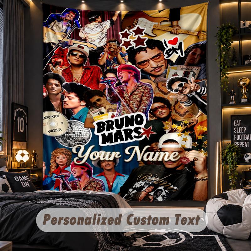 Personalized Wall Tapestry,Bruno Mars Custom Printed Name, Fabric Wall Art For Indoor Room Backdrop