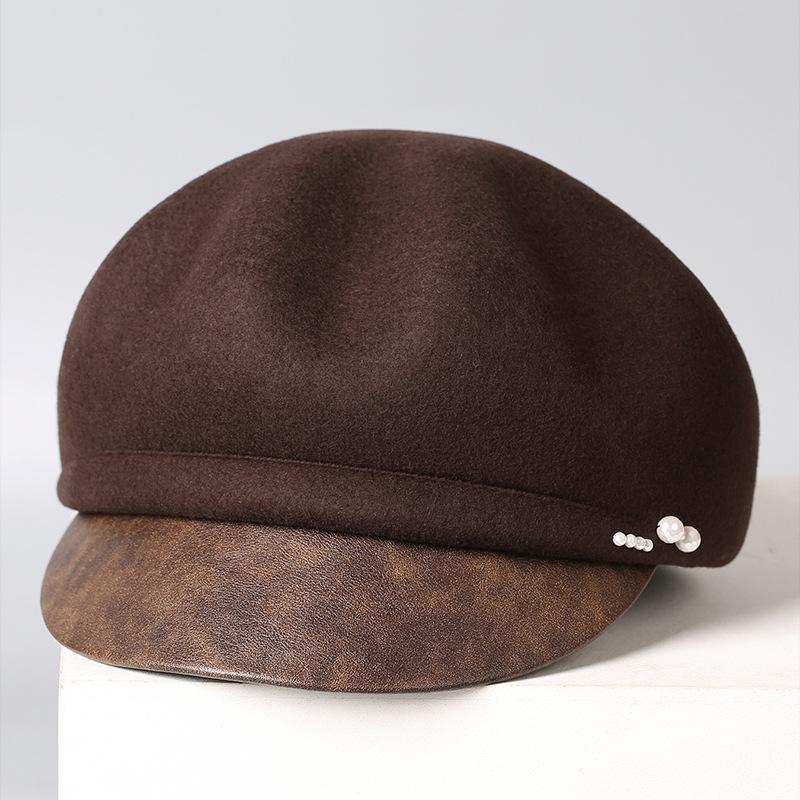 Australia Imported Wool Beret Women's Autumn and Winter Temperament Cap Retro Octagonal Hat Warm Pleated Pumpkin Hat
