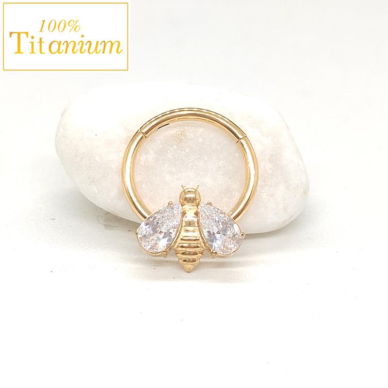 G23 Titanium Nose Rings Hinged Septum Clicker Segment Ear Tragus Cartilage Helix Daith Lip Body Piercing Jewelry Golden Earrings