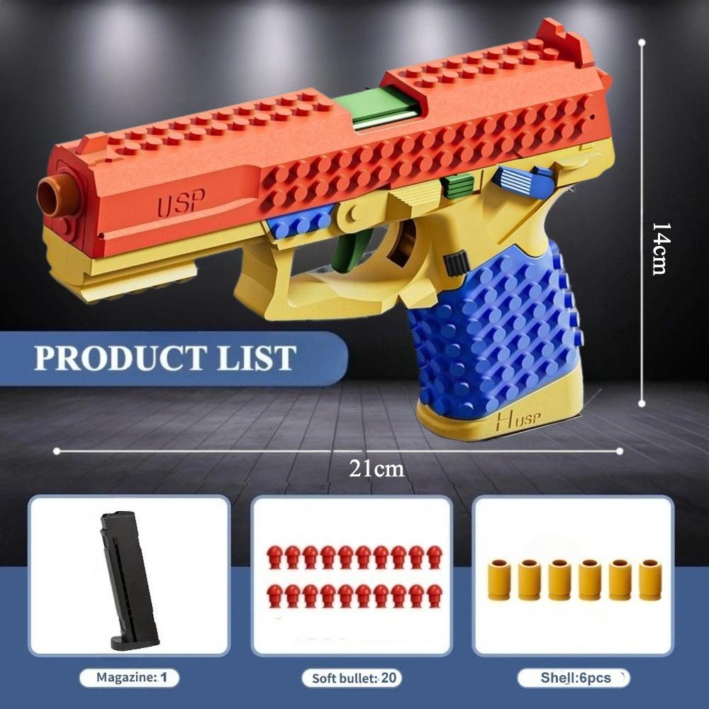 DIY Bricks Assemble USP Soft Bullet Gun Toy Safe Foam Dart Outdoor Shooting Game Toy Perfect Birthday Gifts for Children