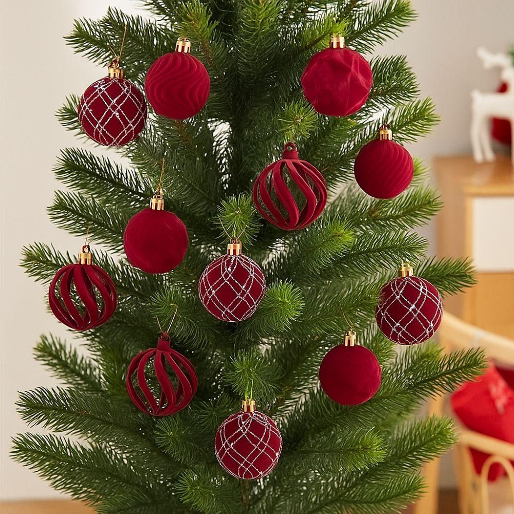 12pcs Flocking Christmas Hanging Ball Hand-Painted Xmas Tree Ornaments  Christmas Party