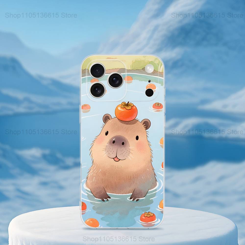 Capybara Painting Cartoon Phone Case For iPhone,14,13,XR,SE,12,15,Pro,Max,Plus,11,17,16,X,XS,Mini Transparent Soft Cover