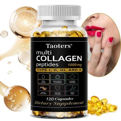 Taoters Multi-Kollagen-Peptid-Nahrungsergänzungsmittel 1000 mg, Typen I, II, III & X, Hydrolysiertes Rindfleisch, Eierschale, Hühnerknochenbrühe, 120 Kapseln