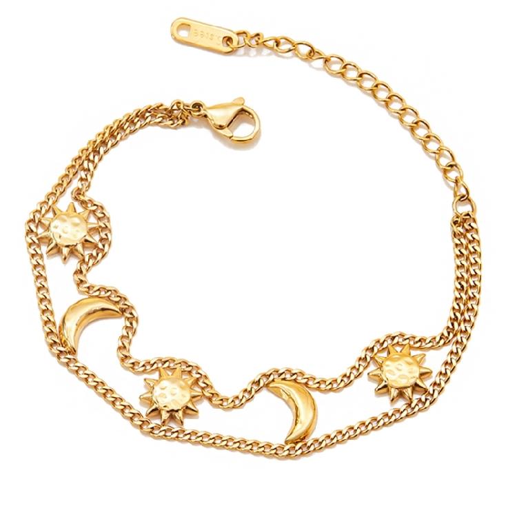 

Double Layer Bracelet Sun Moon Charm Bracelets Stainless Steel Wrist Jewelry Present for Women Men Trendy Accessory 1