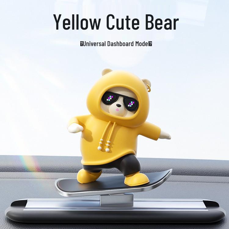 Bear Skateboard Car Ornament: Dashboard Center Console Cartoon for New Cars