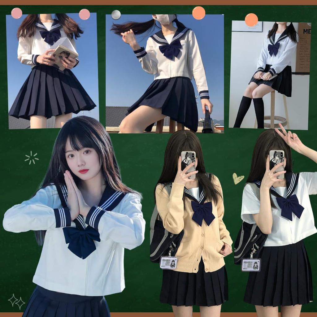 BeLoved Sailor Ensemble Complet Noir pour Lycée Collège et Cosplay Mignon Halloween Ample Populaire pour l'École Plus Uniforme de Cosplay, (Comprend