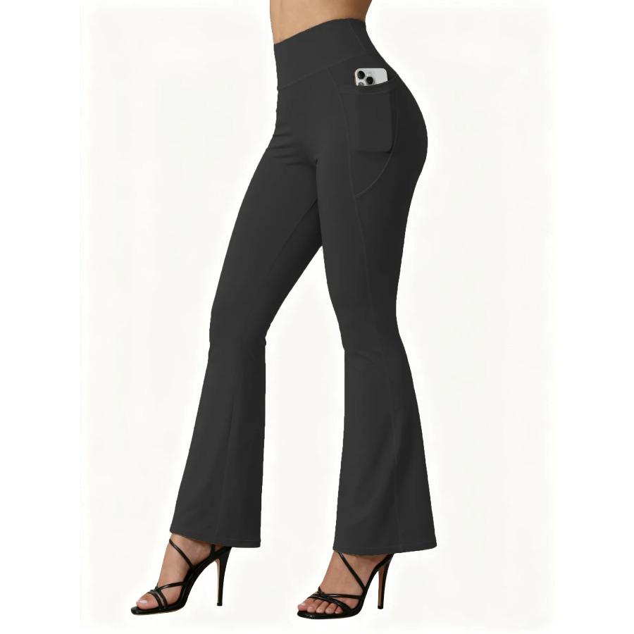 High Waisted Flared Yoga Leggings Women Butt Lifting with Pocket Design Wide Leg Leggings Running Tights Plus Size Gym Pants
