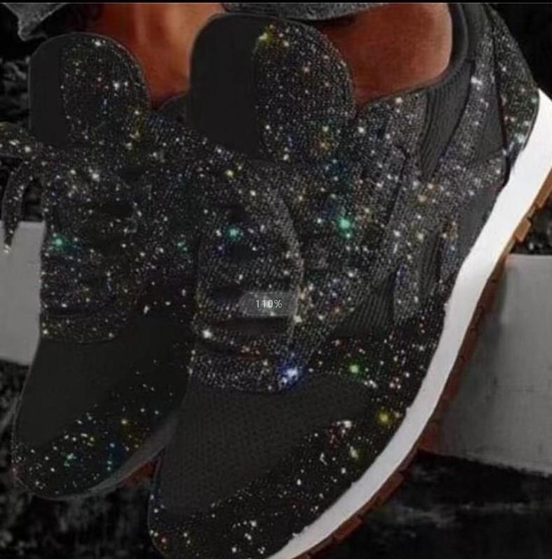 Spring and Summer Fashion Trend Large Size Round Head Low Top Sequins Women's Single Shoe Style Sports and Leisure