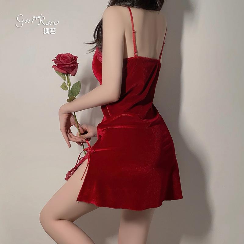 Women's Plus Size Velvet Padded Cami Sleep Dress with Robe Lounge Set