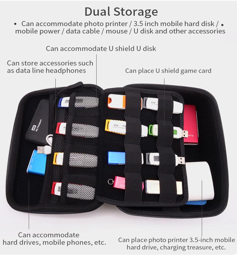 Sac de Protection Grand HDD 3,5 pouces Disque Dur Externe de Bureau Batterie Externe Clé USB Câble VR Chargeur Gadget Numérique Étui de Transport Boîte