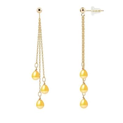 Dangling Earrings - - Genuine Freshwater Pearls 5-6 Mm - Yellow Gold - 2 Year Warranty