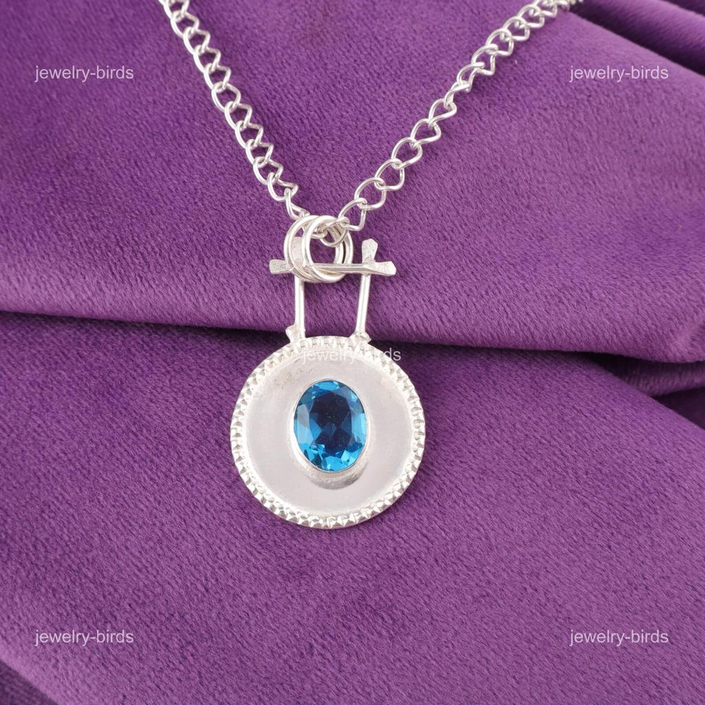 Natural Swiss Blue Topaz Sterling Silver Sisters Gift Wedding Pendant Jewelry PP-57-3