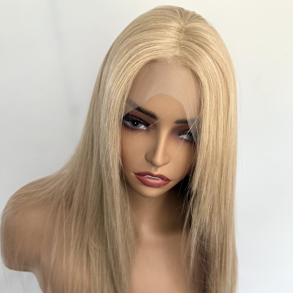 Platinum Blonde Layered Cut Wig Long Silky Straight Lace Front Wigs for Women 13x4 Synthetic Hair Pre Plucked Natural Hairline